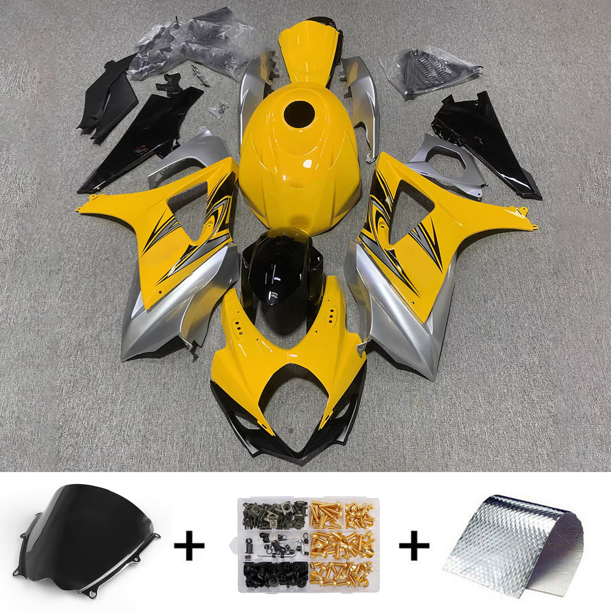 Amotopart 2007–2008 Suzuki GSX-R1000 K7 Grau Gold Schwarz Verkleidungsset