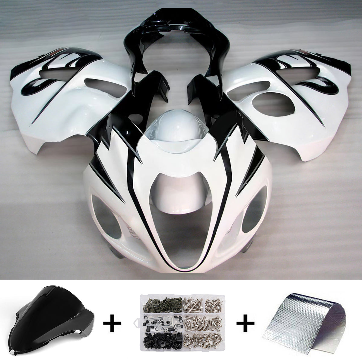 Amotopart 1999–2007 Suzuki Hayabusa GSX1300R Schwarz Weiß Grau Verkleidungsset