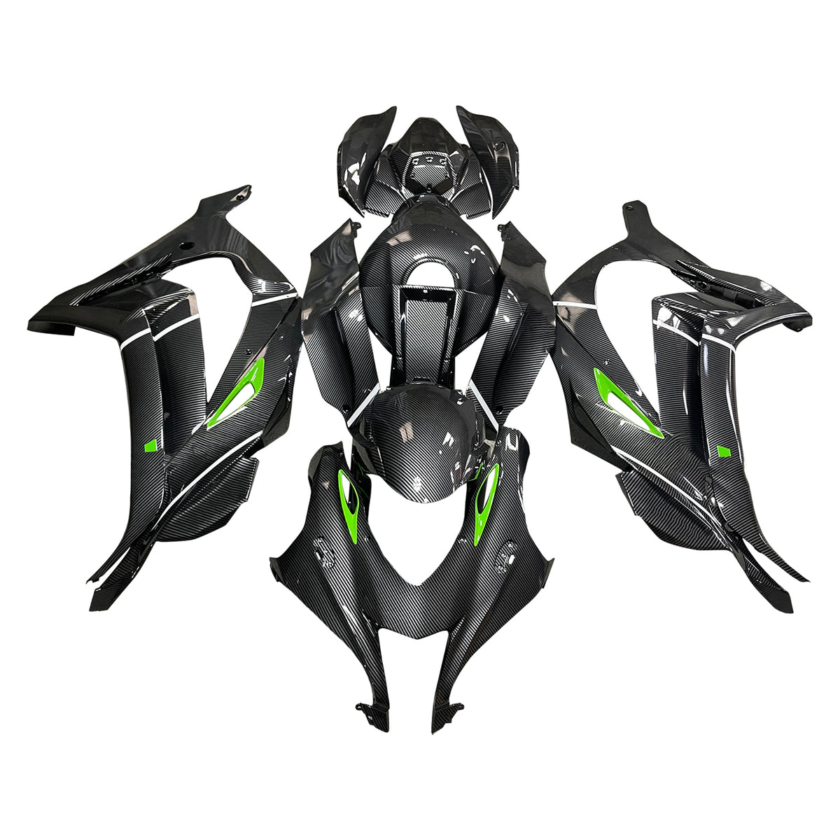 Amotopart Verkleidungsset für Kawasaki ZX-10R 2016–2020, weiß, schwarz, Karbonfasermuster