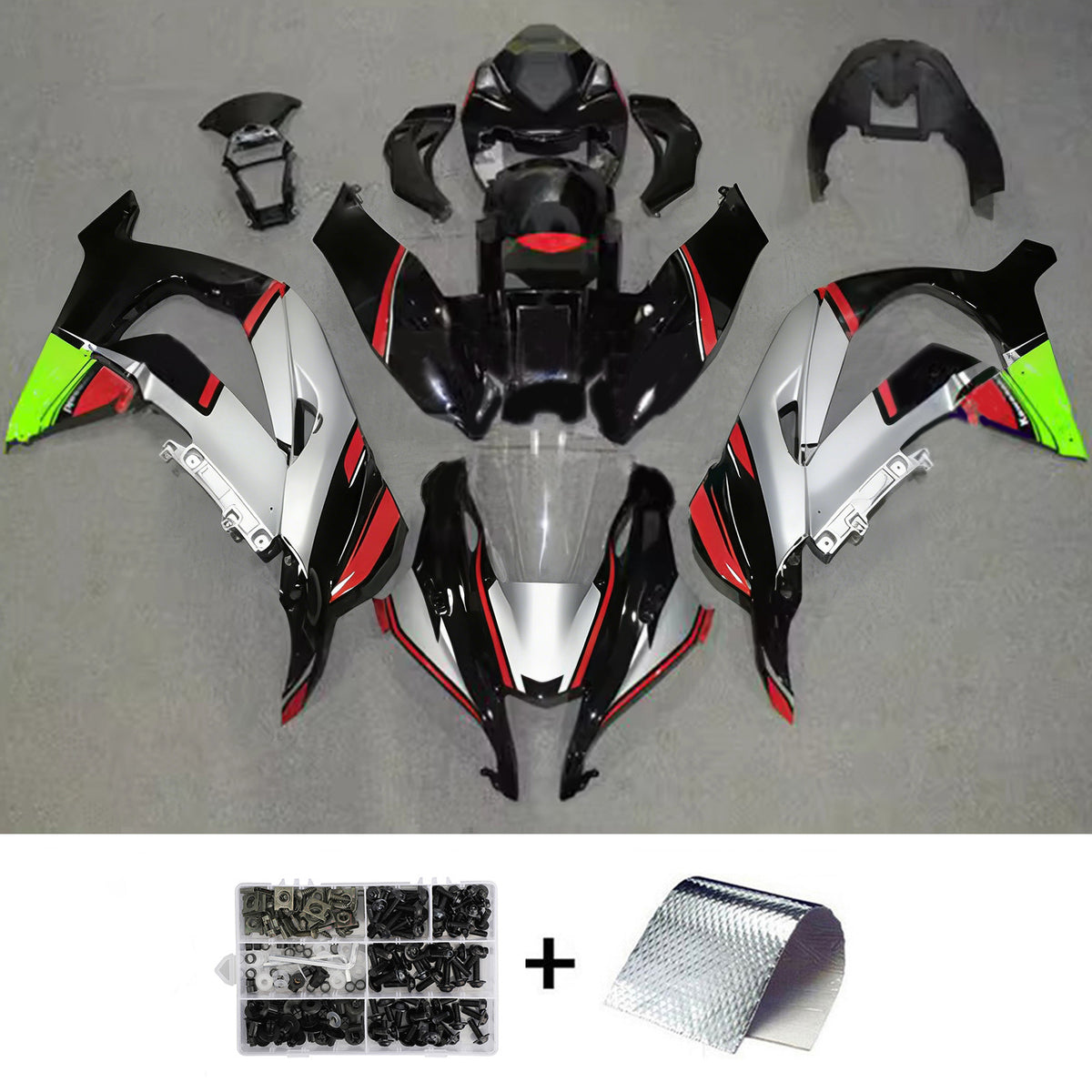 Amotopart 2016–2020 Kawasaki ZX-10R Grau Rot Schwarz Verkleidungsset