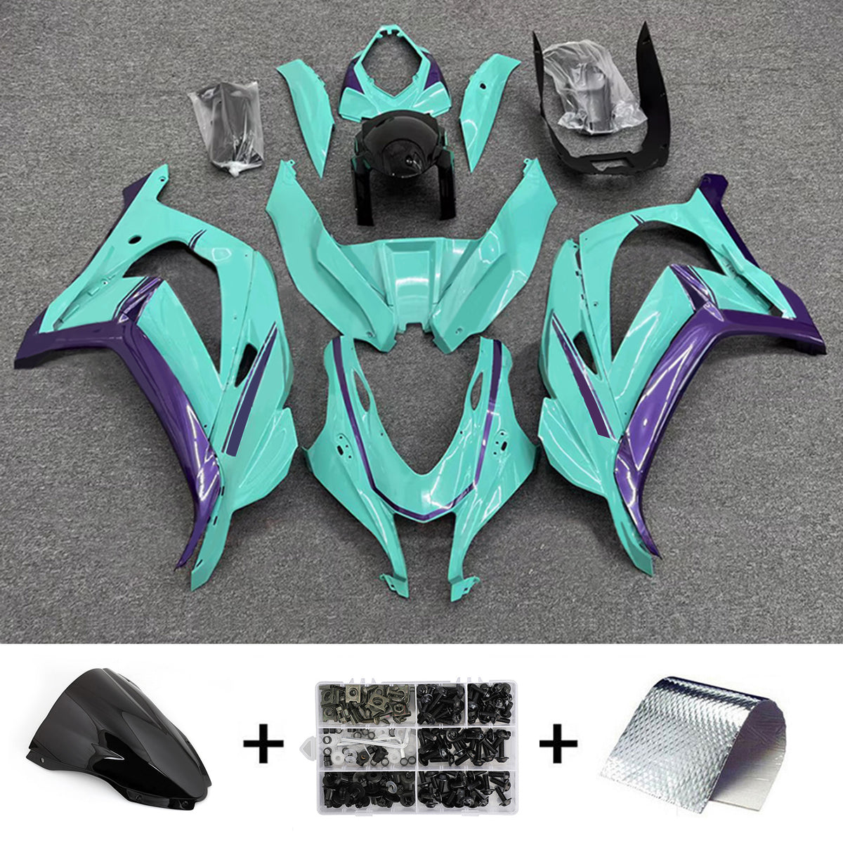 Amotopart 2016-2020 Kawasaki ZX-10R ブルーブラック フェアリングキット