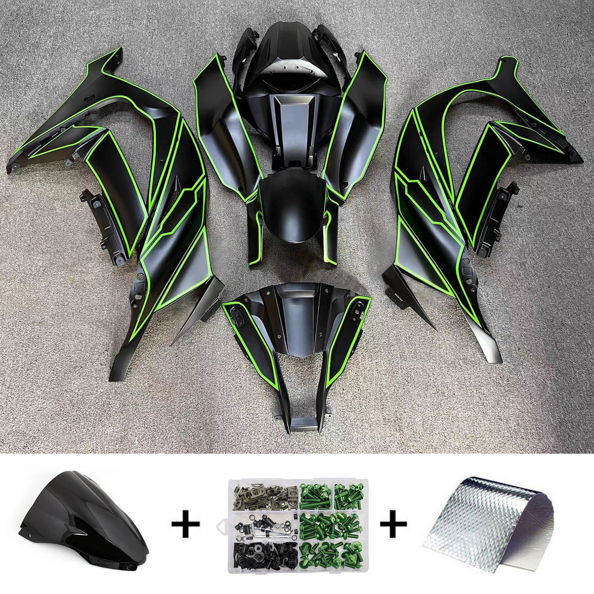 Amotopart 2016–2020 Kawasaki ZX-10R Schwarz Grau Grün Verkleidungsset