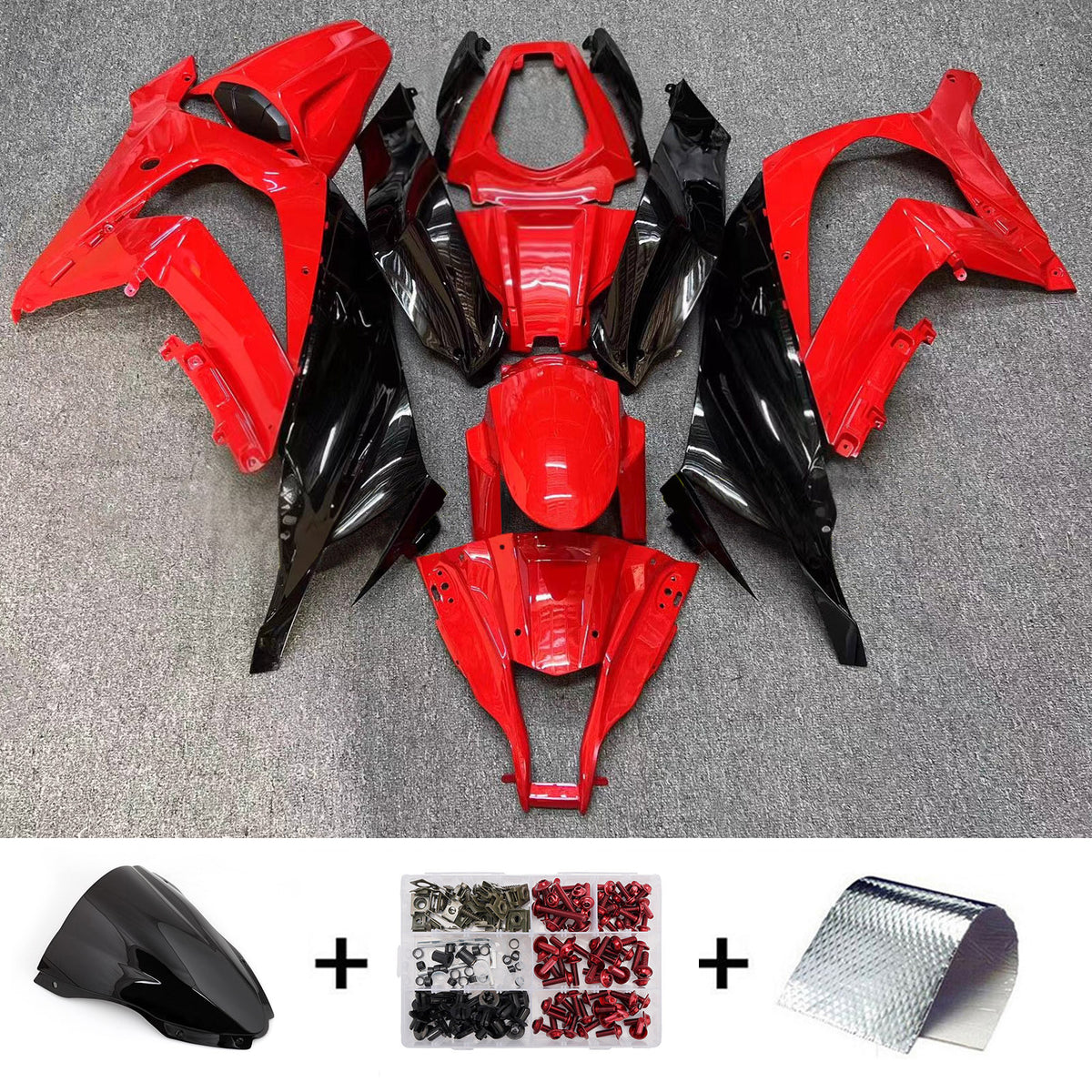 Amotopart 2016–2020 Kawasaki ZX-10R Rot-Schwarz-Verkleidungsset