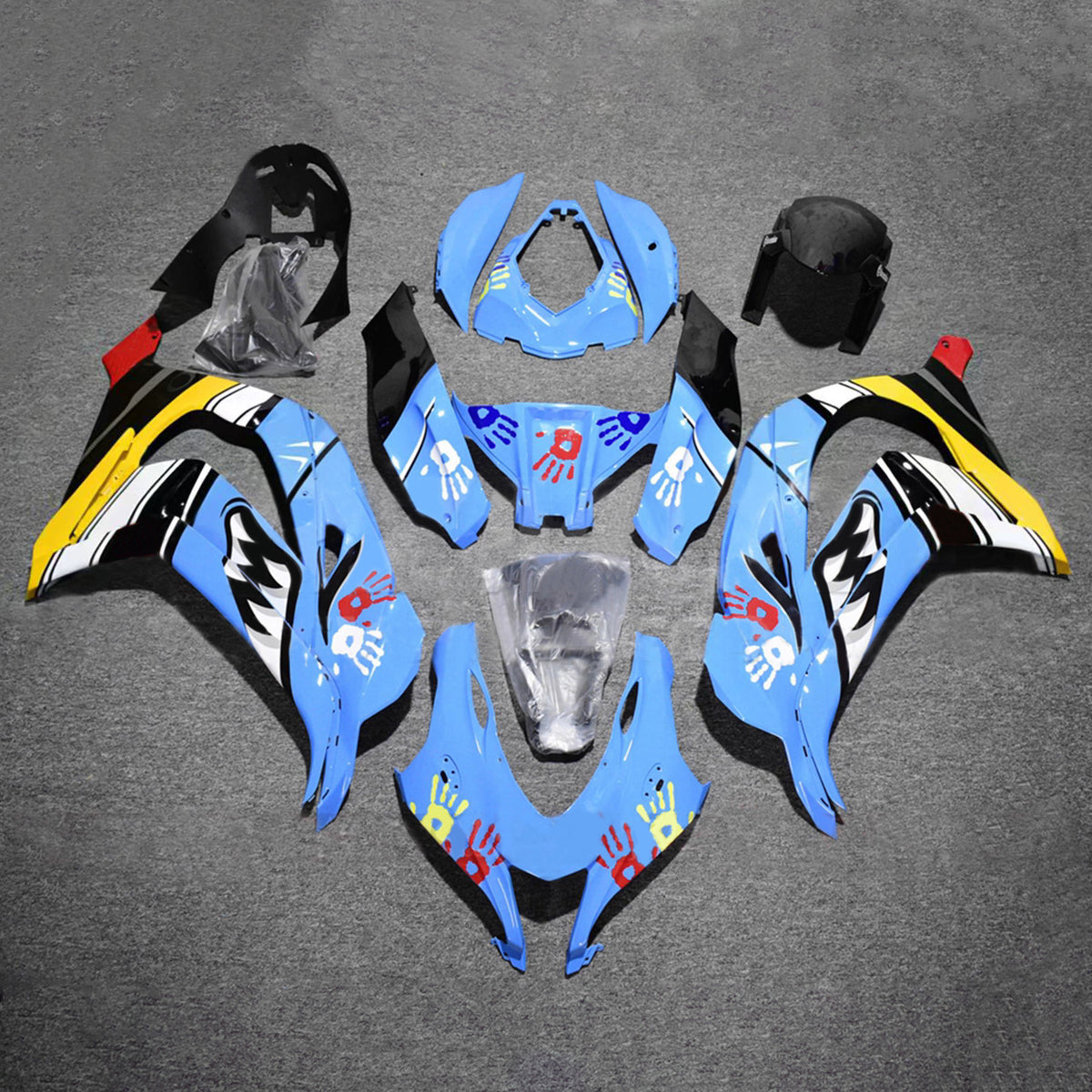 Amotopart 2016-2020 Kawasaki ZX-10R Black Blue Fairing Kit