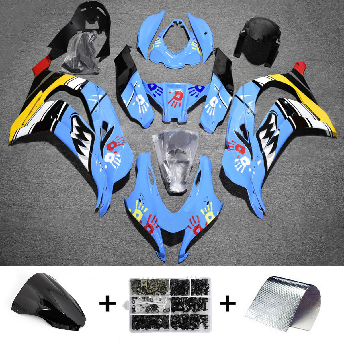 Amotopart 2016-2020 Kawasaki ZX-10R ブラック ブルー フェアリングキット