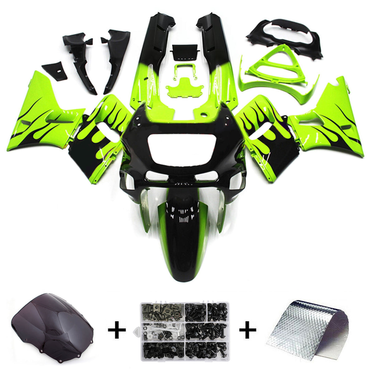 Amotopart 1993-2007 1998-2003 Kawasaki ZZR400 ZZR600 Green White Black Fairing Kit