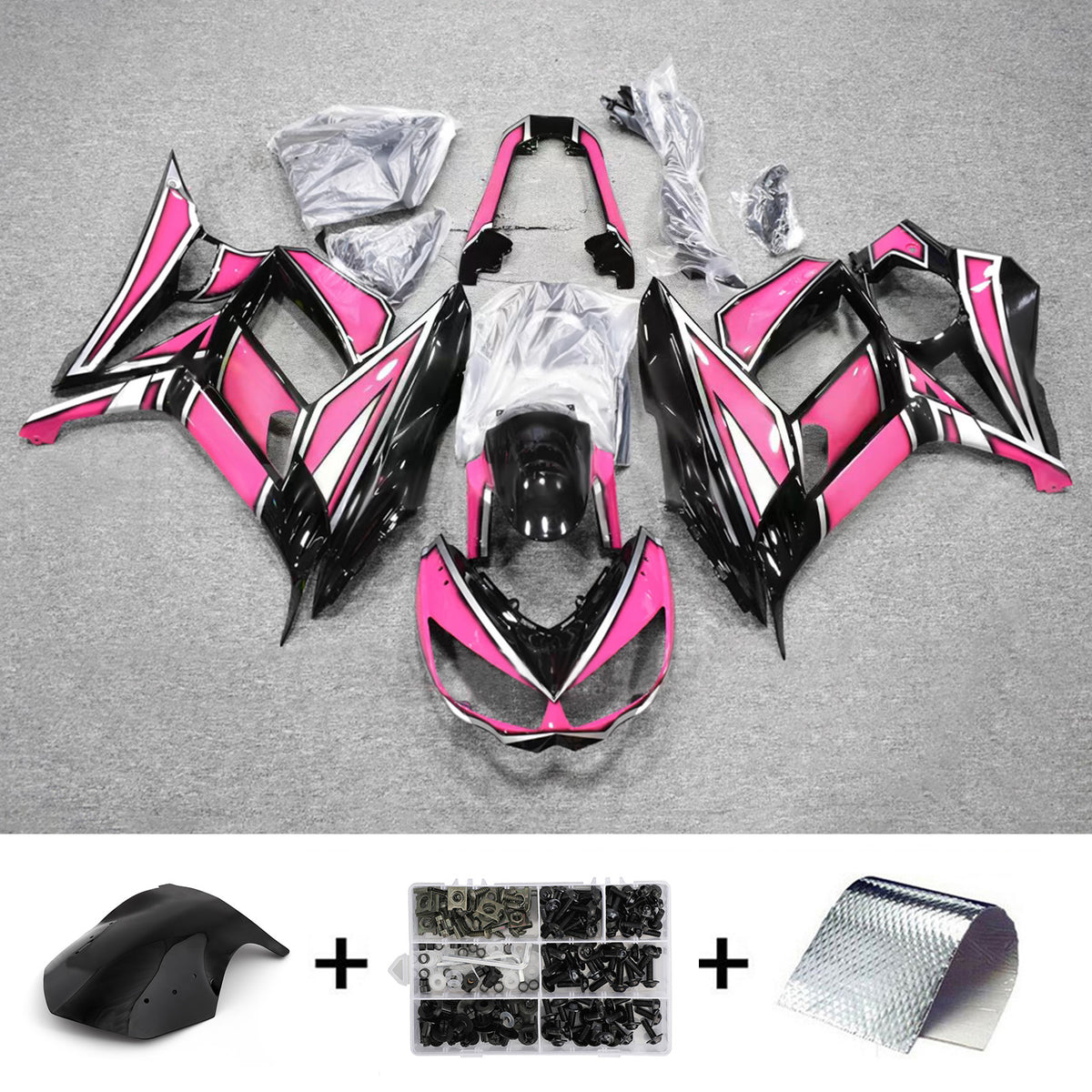 Amotopart 2010–2015 Kawasaki Z1000SX Pink Schwarz Weiß Verkleidungsset
