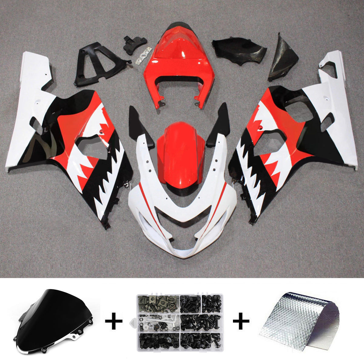 Amotopart 2004-2005 Suzuki GSX-R600 750 K4 Black Red White Fairing Kit