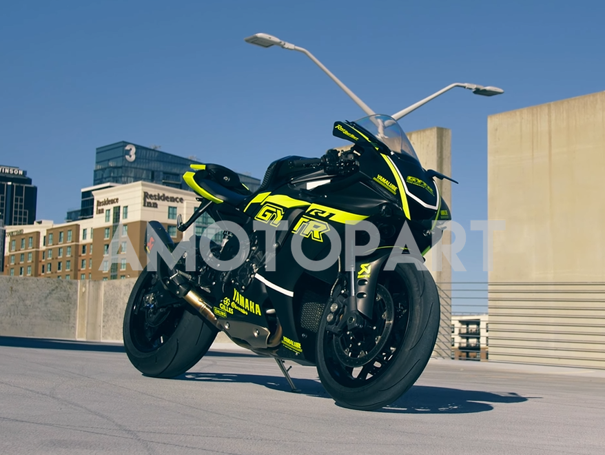 Amotopart Yamaha 2020-2025 YZF R1 Black With Fluorescent Yellow Fairing Kit