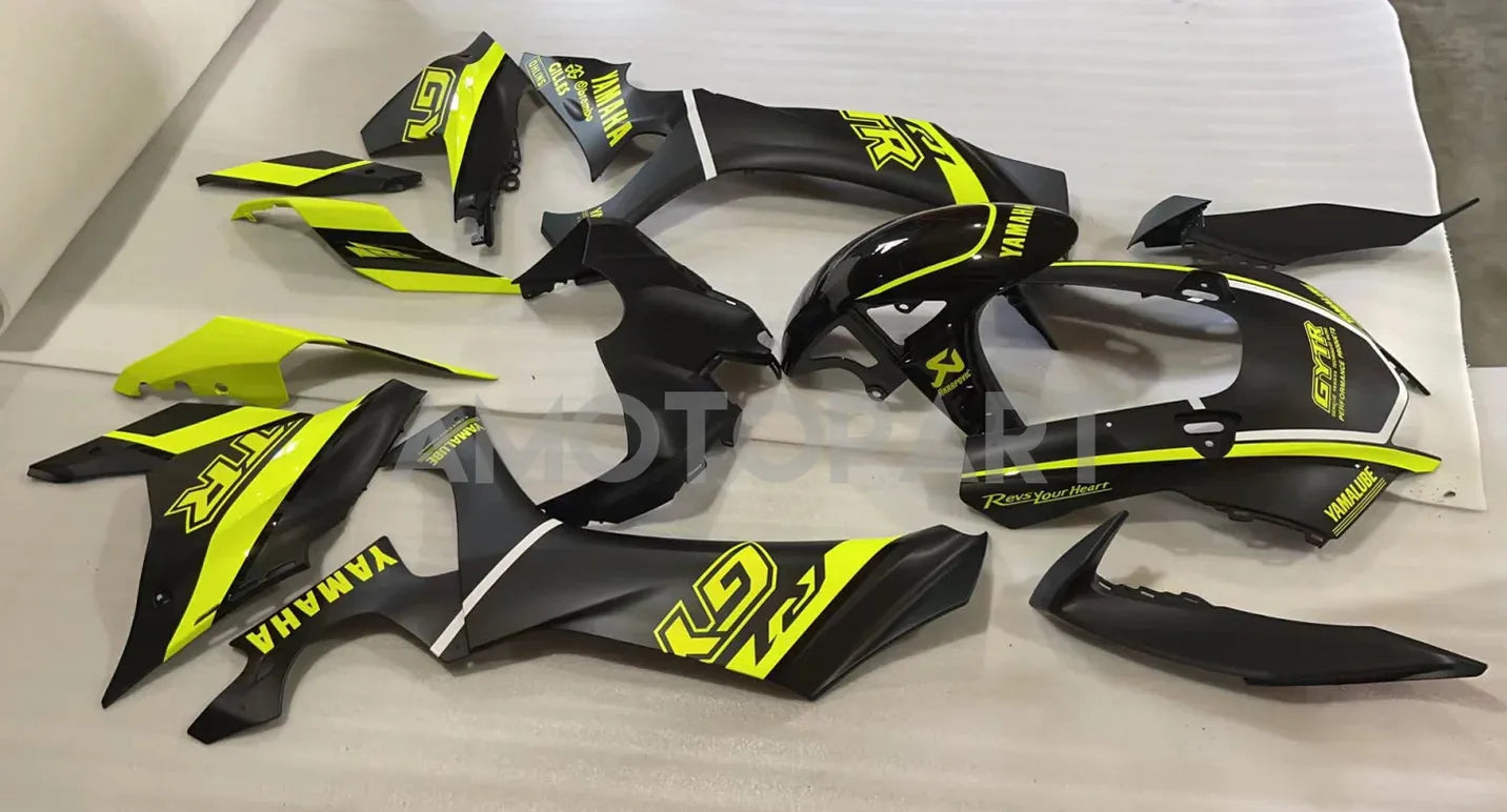 Amotopart Yamaha 2020-2025 YZF R1 Black With Fluorescent Yellow Fairing Kit