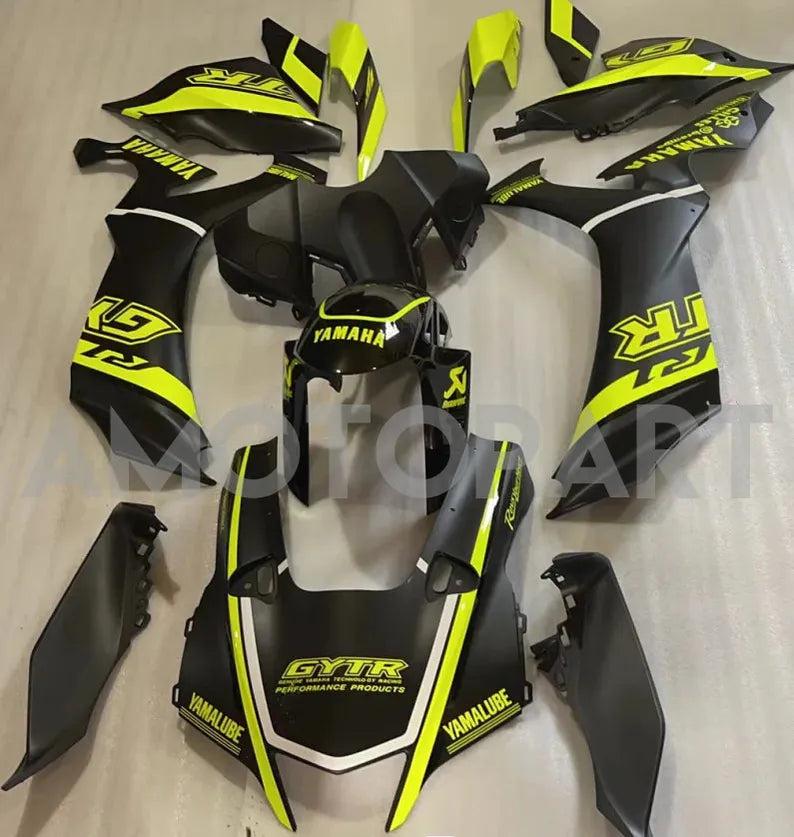 Amotopart Yamaha 2020-2025 YZF R1 Black With Fluorescent Yellow Fairing Kit