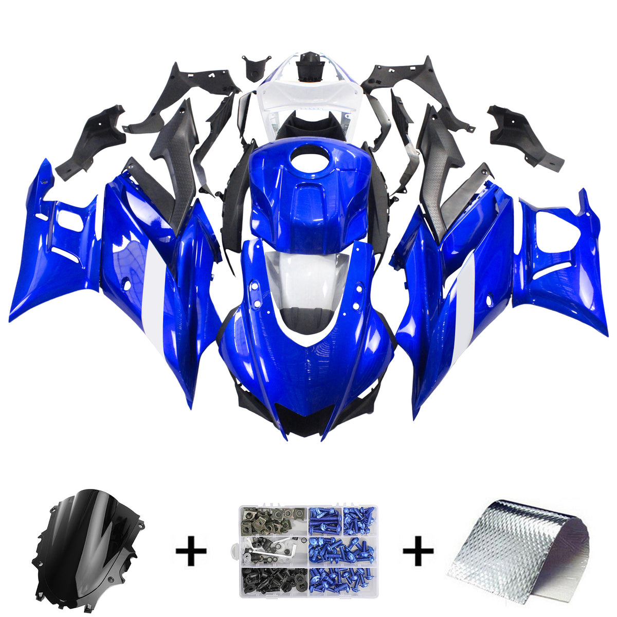 Amotopart 2022-2024 Yamaha YZF-R3 R25 Blue White Gray Fairing Kit