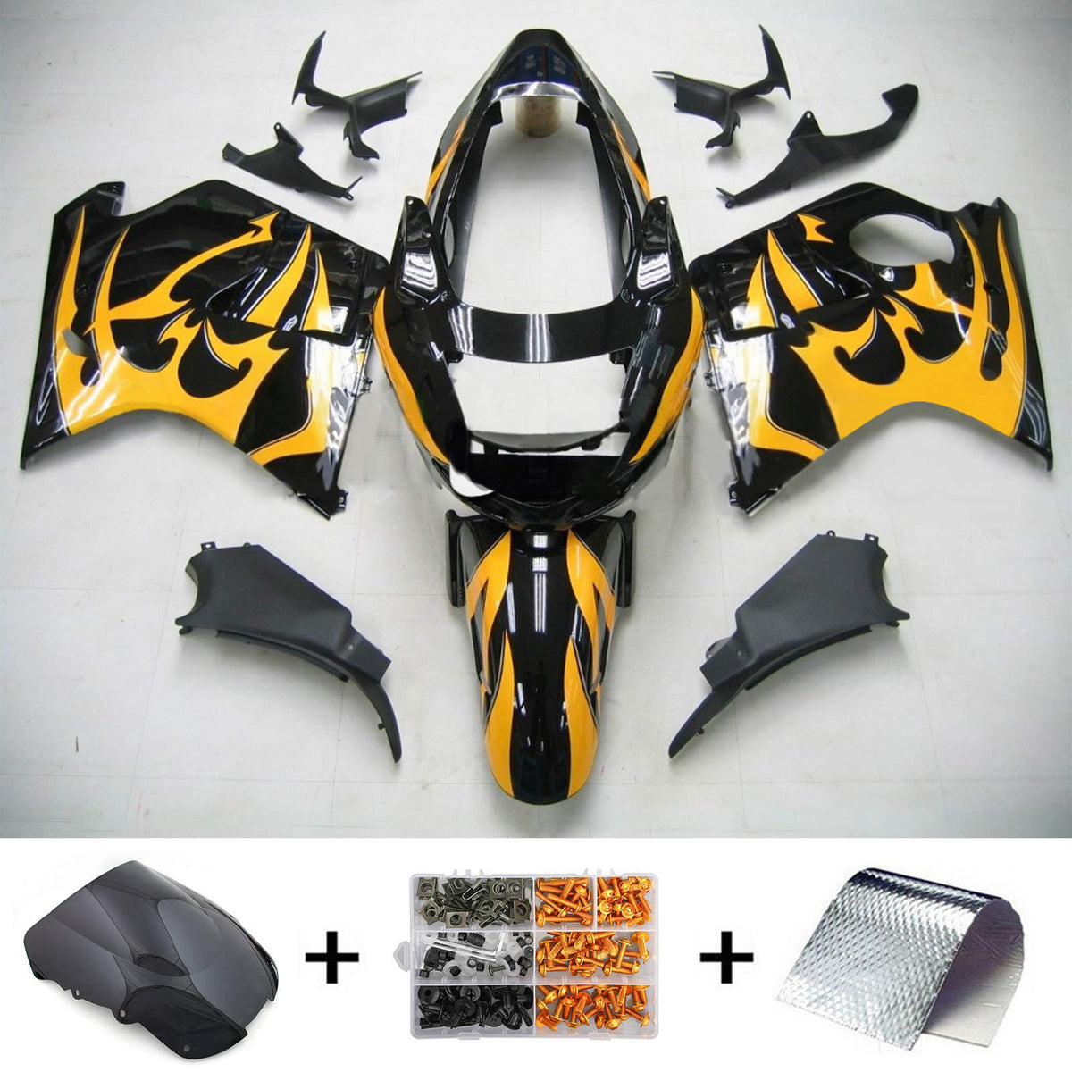 Amotopart 1996–2007 Honda CBR1100XX SuperBlackBird schwarz-graues Verkleidungsset