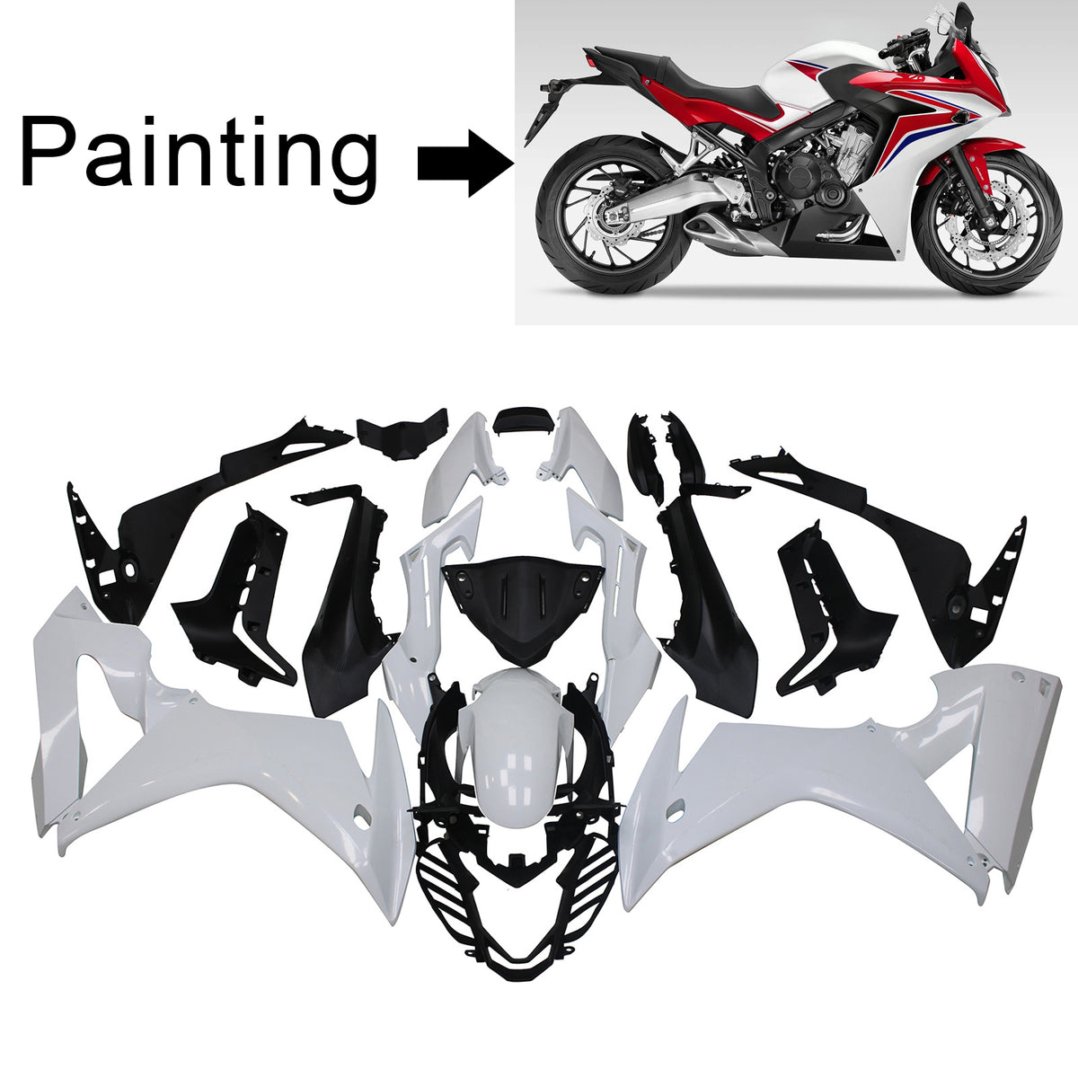 Kit de carenagem Amotopart 2017-2019 Honda CBR650F branco preto vermelho