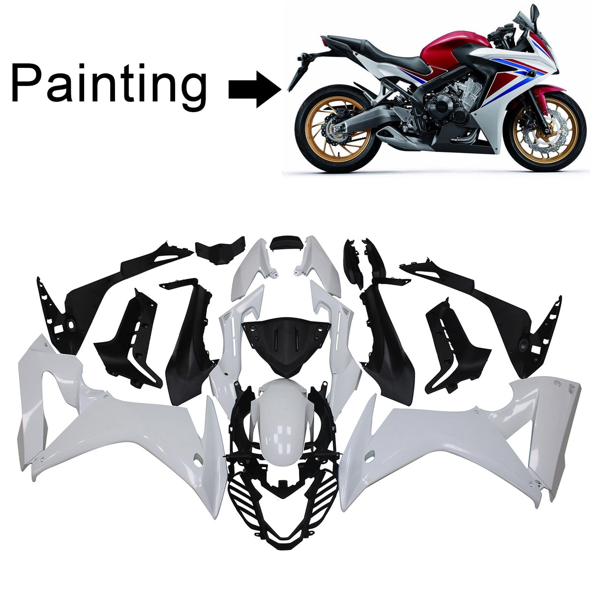 Amotopart 2017–2019 Honda CBR650F Schwarz Grau Blau Gold Verkleidungsset