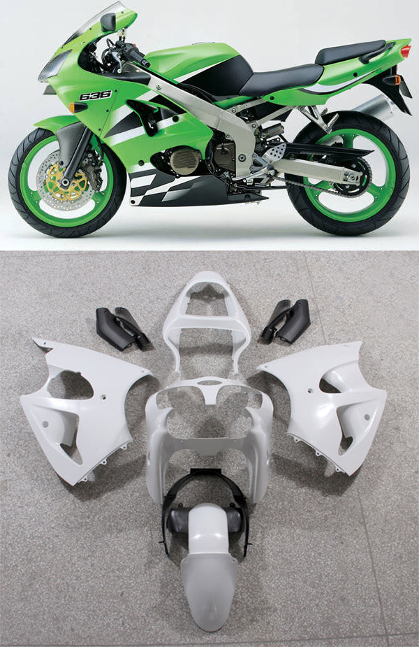 Amotopart 2000-2002 2005-2008 Kawasaki ZX-6R 636 ZZR600 Grøn Grå Sort Hvid Fairing Kit
