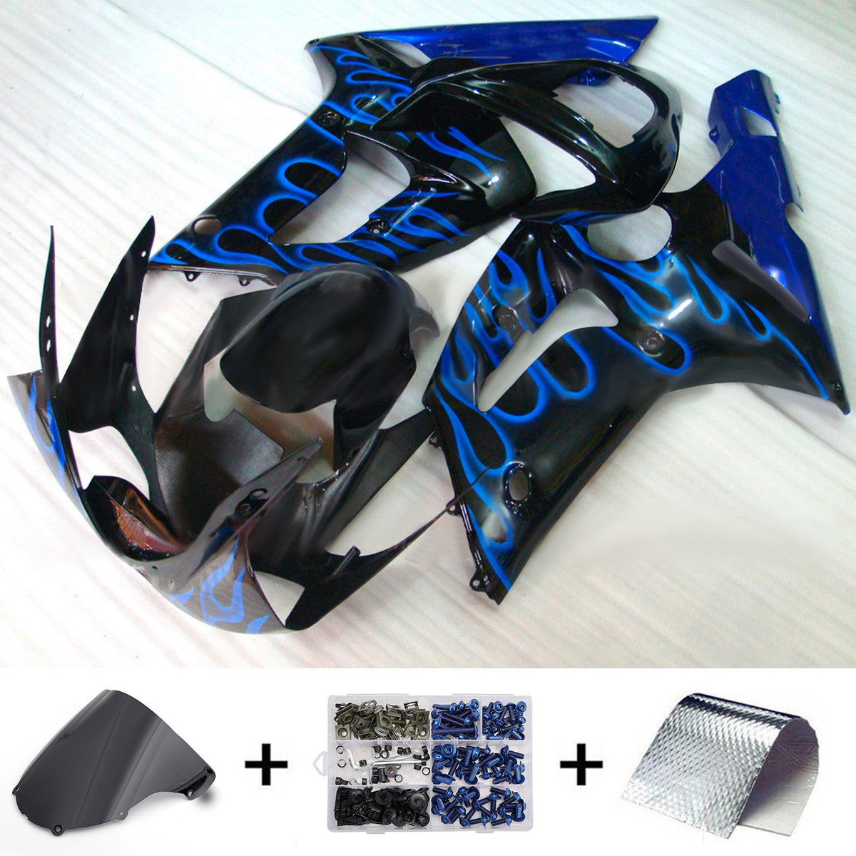 Amotopart 2003-2004 Kawasaki ZX-6R 636 Black Blue Gray Fairing Kit