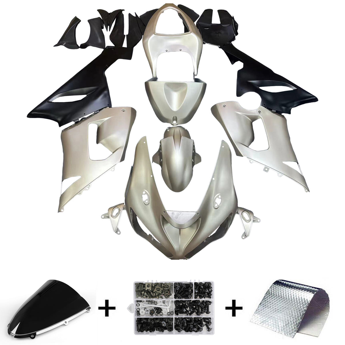 Amotopart 2005-2006 Kit carena Kawasaki ZX-6R 636 Grigio Nero Bianco Oro