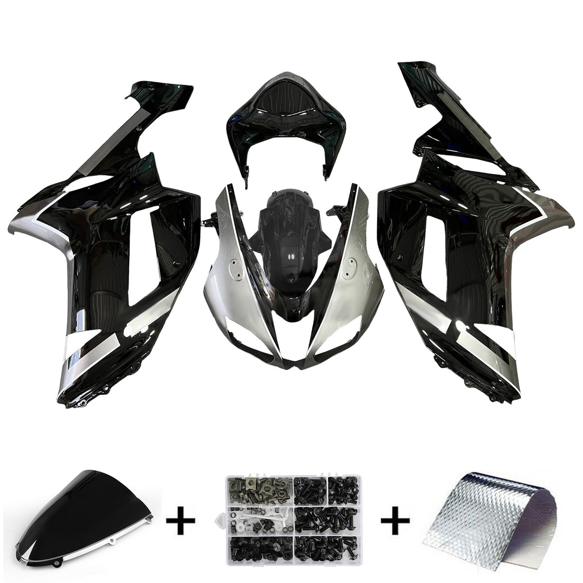 Amotopart 2007-2008 Kawasaki ZX-6R 636 Gray White Black Fairing Kit