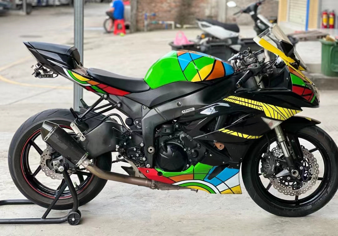 Amotopart 2009-2012 Kawasaki ZX-6R 636 Green Black Red Blue Fairing Kit