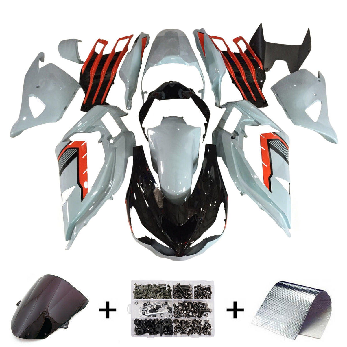 Amotopart 2013-2018 Kawasaki ZX-6R 636 White Black Red Gray Fairing Kit