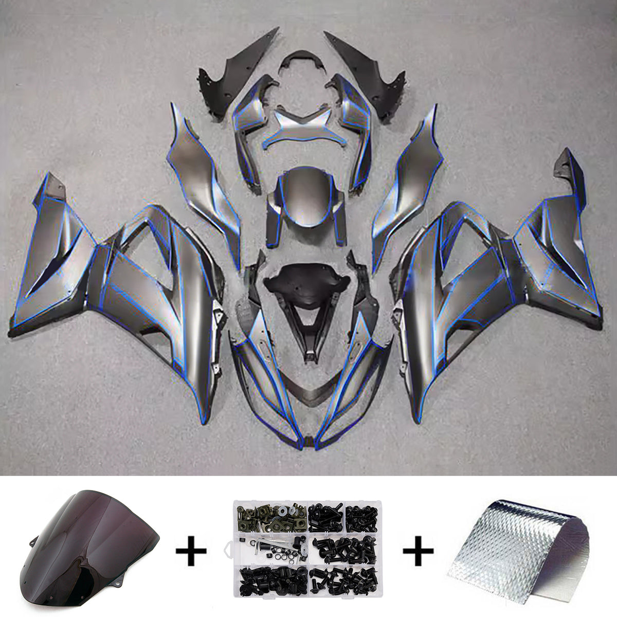 Amotopart 2013–2018 Kawasaki ZX-6R 636 schwarzes Verkleidungsset