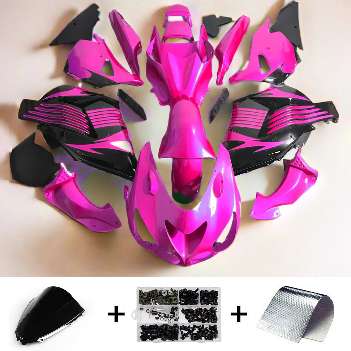 Amotopart 2006-2011 Kawasaki ZX-14R ZZR1400 Kit de carénage gris noir