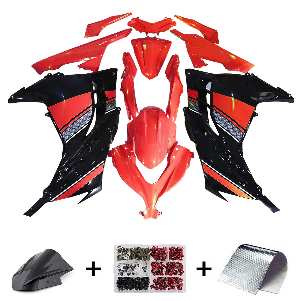Amotopart 2013–2024 Kawasaki EX300 Ninja 300 Weiß Rot Schwarz Verkleidungsset