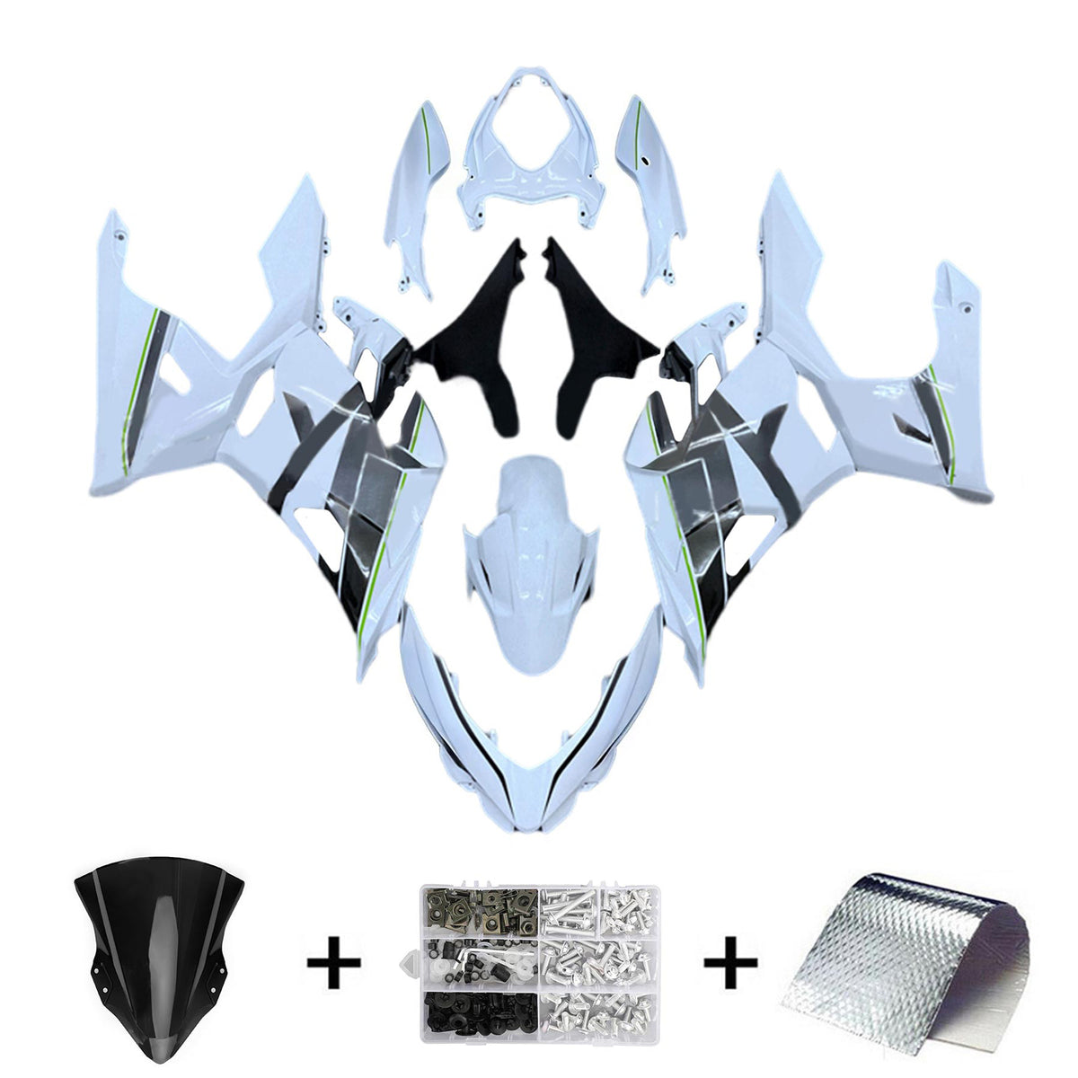 Amotopart 2018–2024 Kawasaki EX400 Ninja 400 Blau Schwarz Grau Verkleidungsset