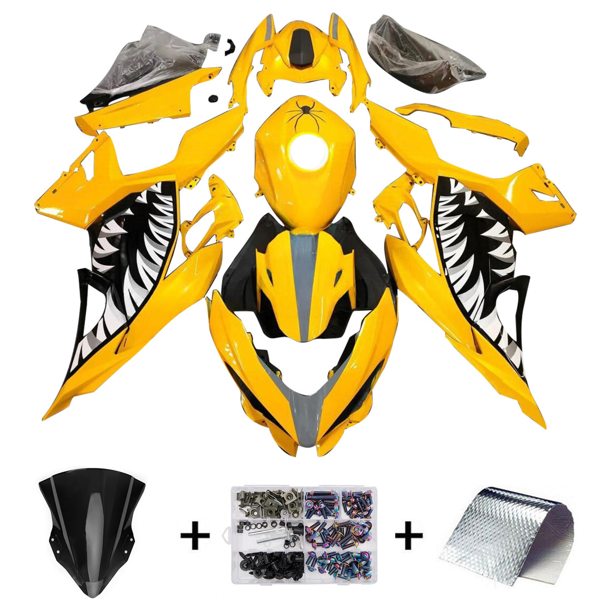 Amotopart 2018-2024 Kawasaki EX400 Ninja 400 ブラック イエロー ホワイト フェアリングキット