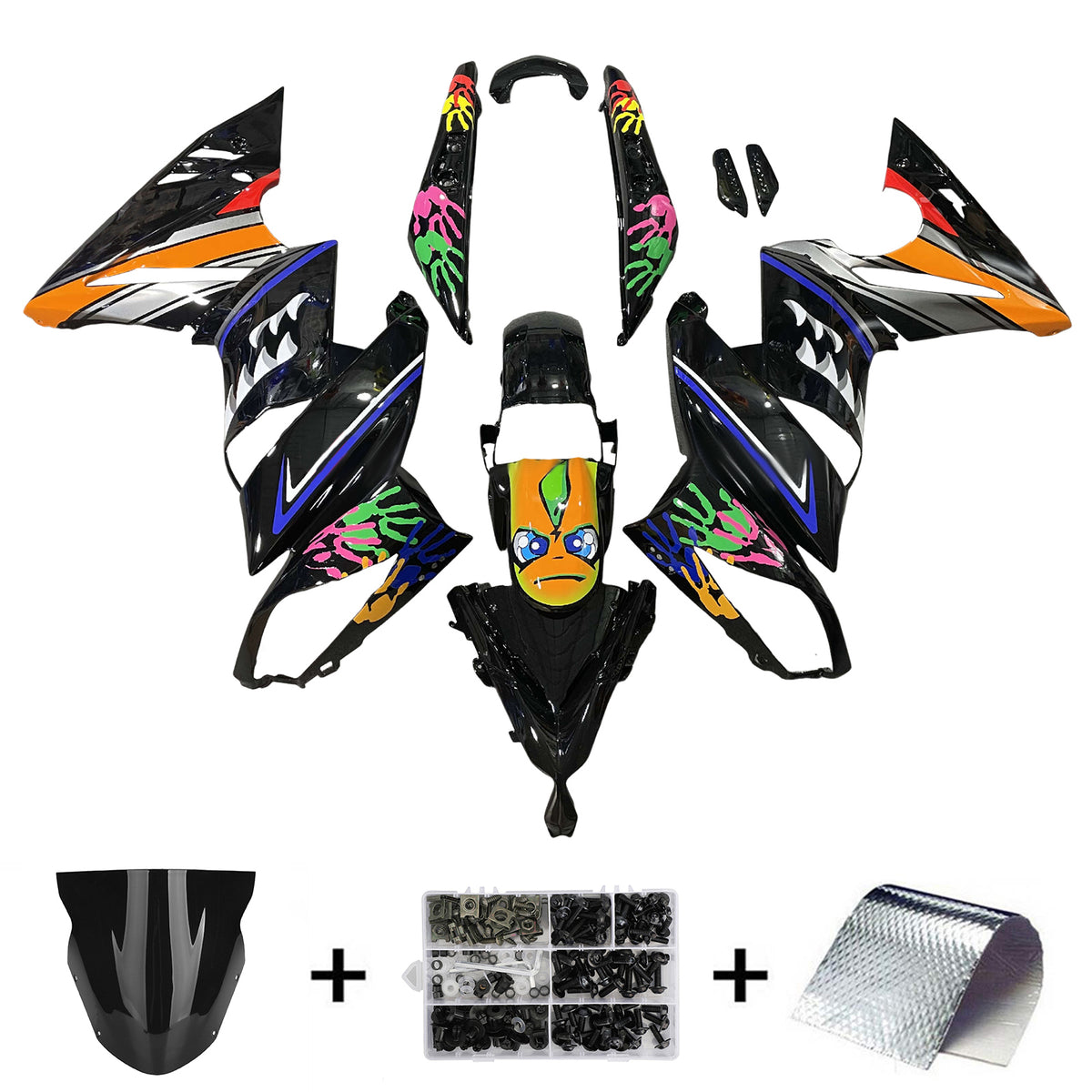 Amotopart 2009-2011 Kawasaki Ninja 650 ER-6F EX650 Black White Orange Fairing Kit