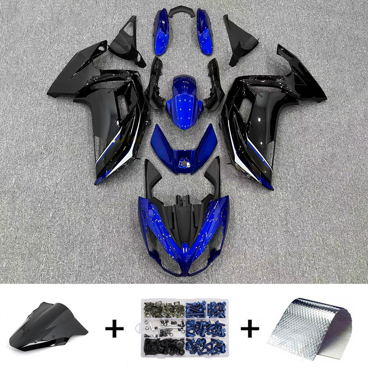 Amotopart 2012–2016 Kawasaki ER-6F Ninja 650 Grau Blau Schwarz Verkleidungsset