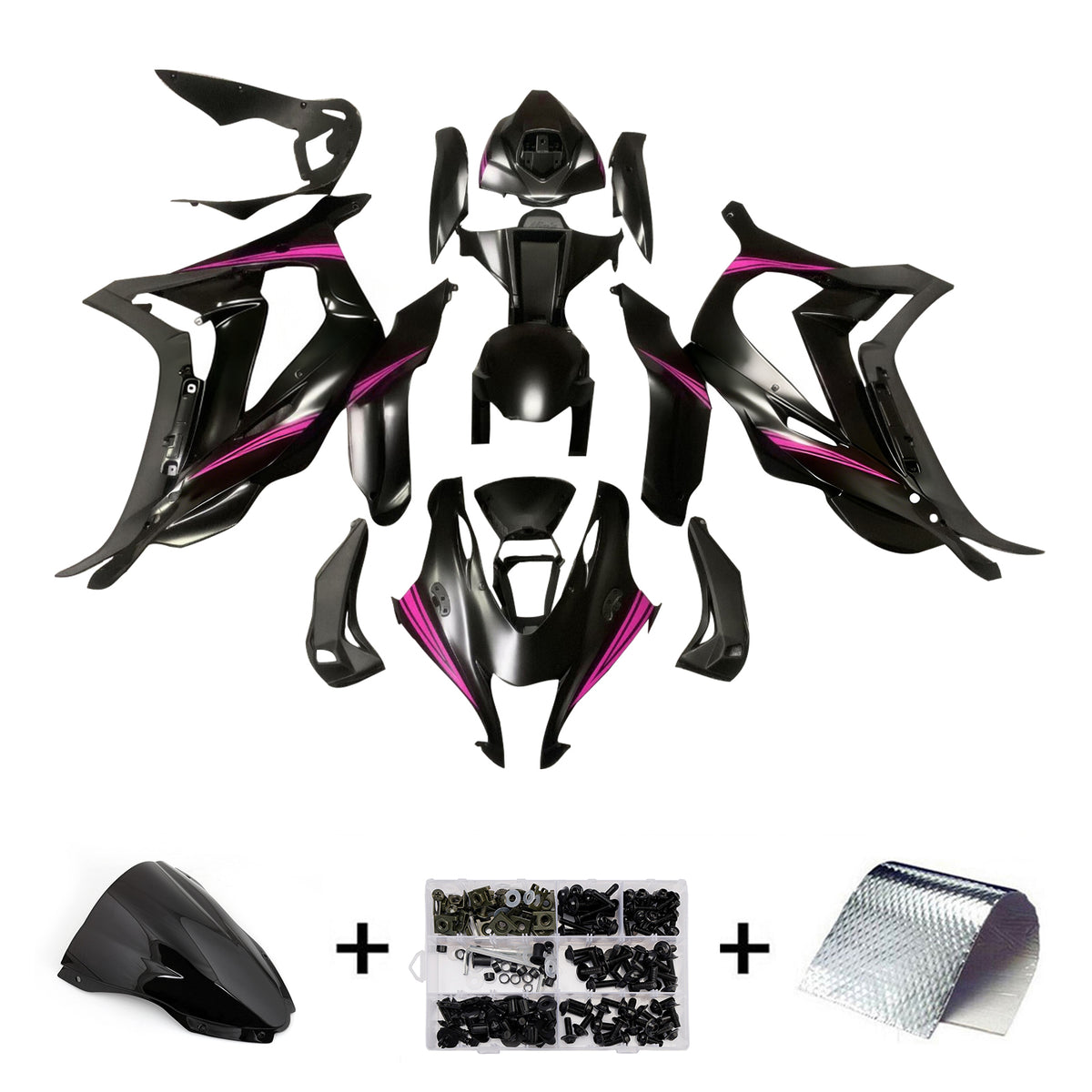 Amotopart 2016-2020 Kawasaki ZX-10R Kit de carénage rose blanc noir