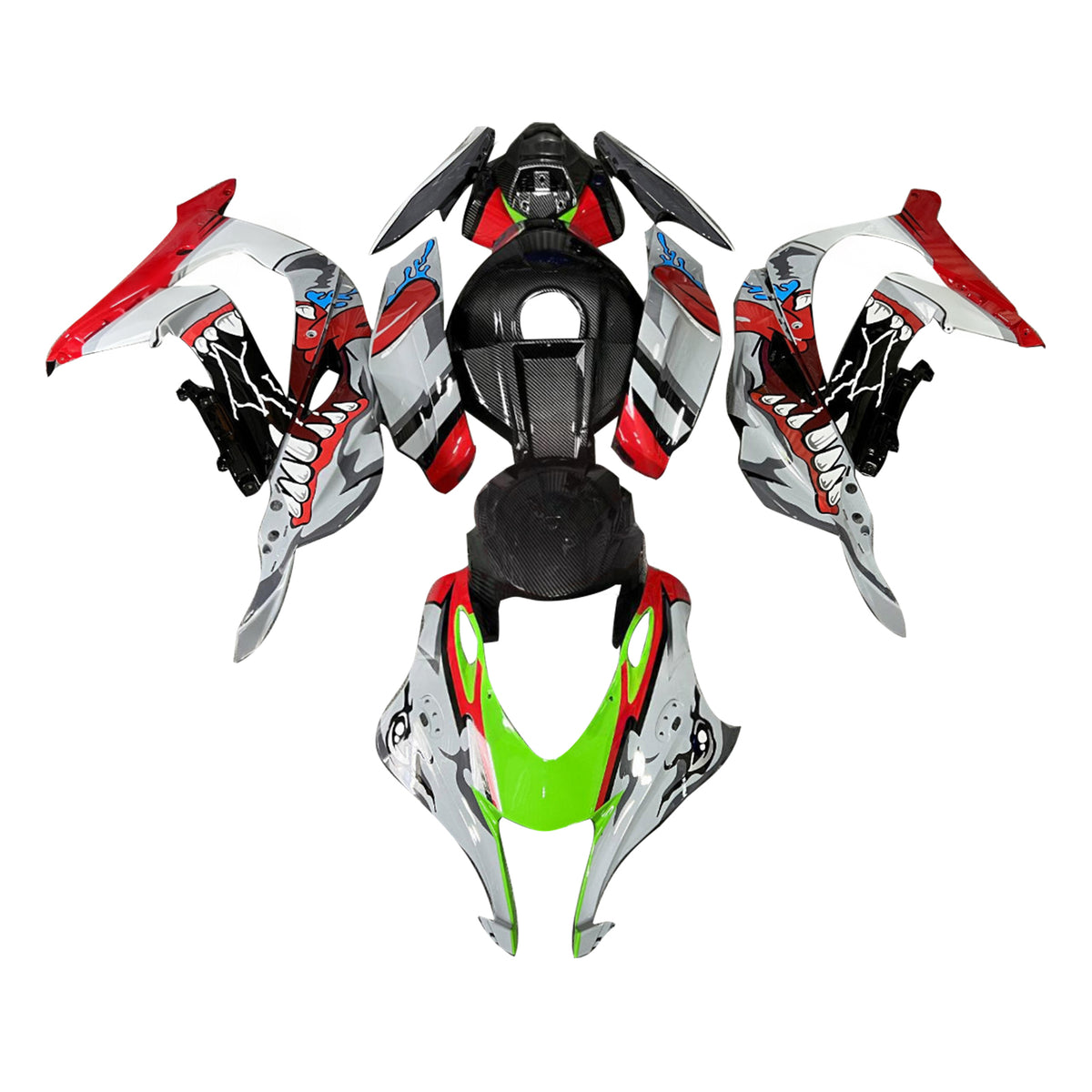 Amotopart 2016-2020 Kawasaki ZX-10R Kit de carénage en fibre de carbone rouge noir blanc