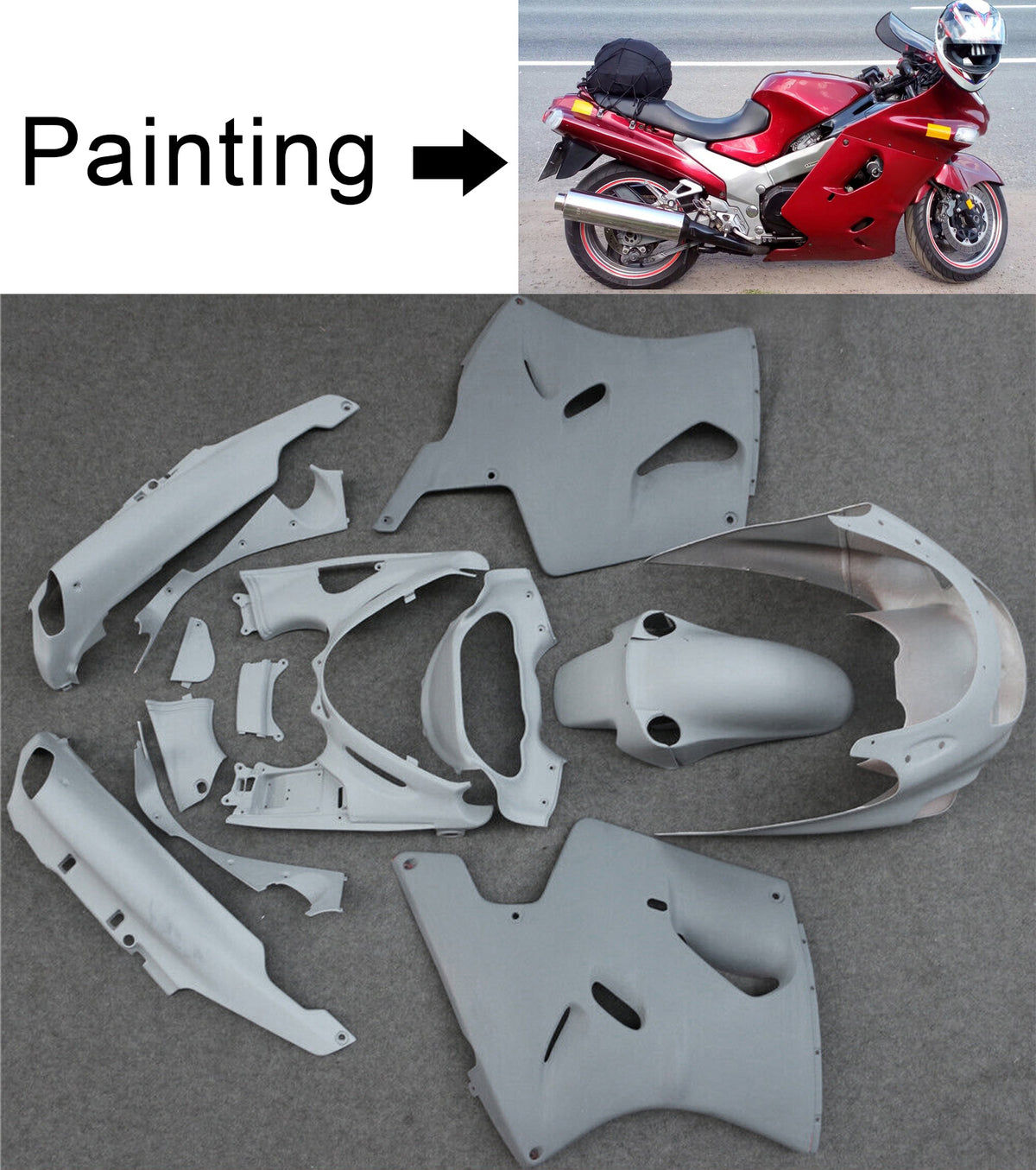 Amotopart 1993–2003 Kawasaki ZZR1100 Rot Grau Schwarz Verkleidungsset