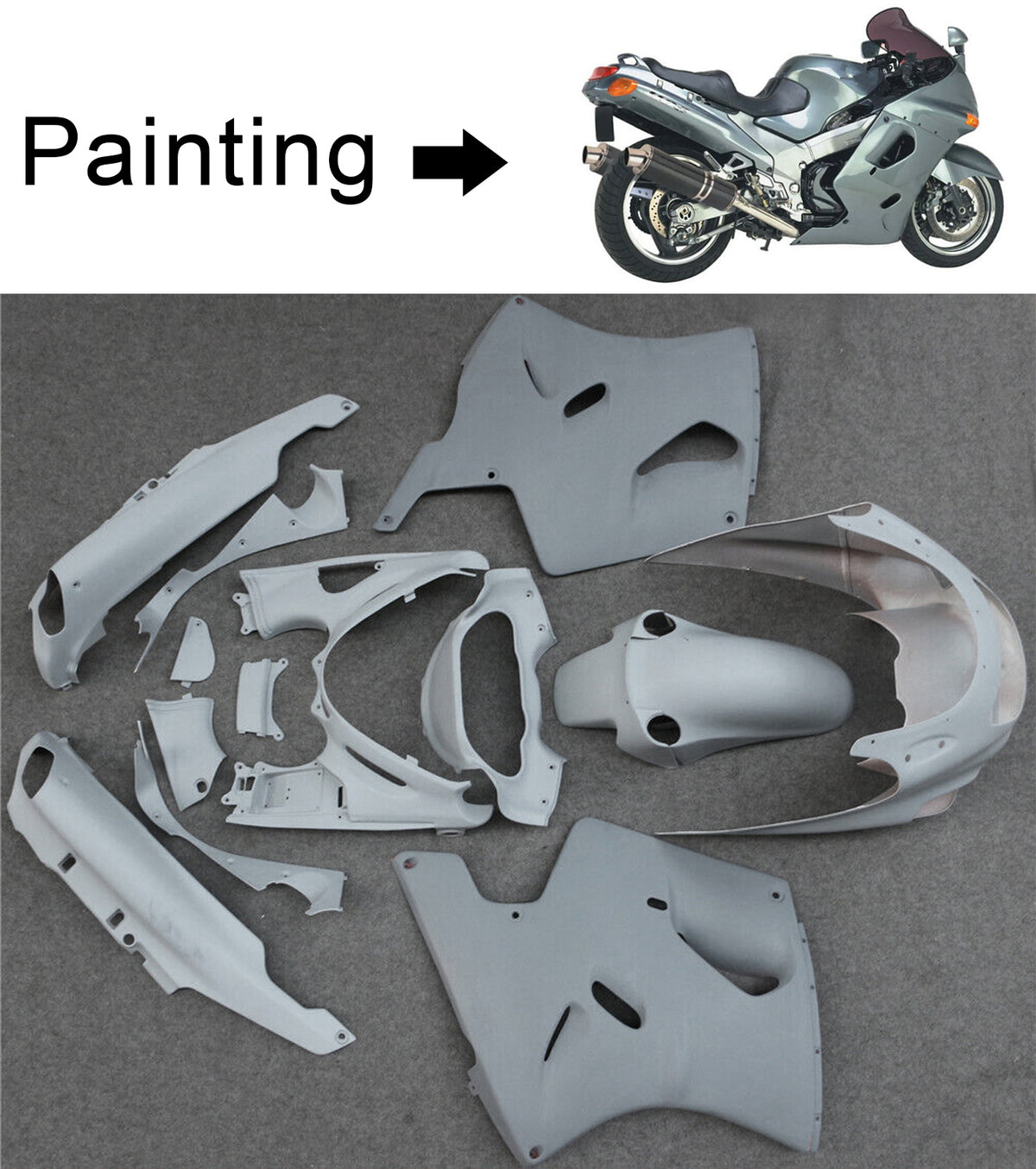 Amotopart 1993–2003 Kawasaki ZZR1100 Schwarz Grau Weiß Verkleidungsset