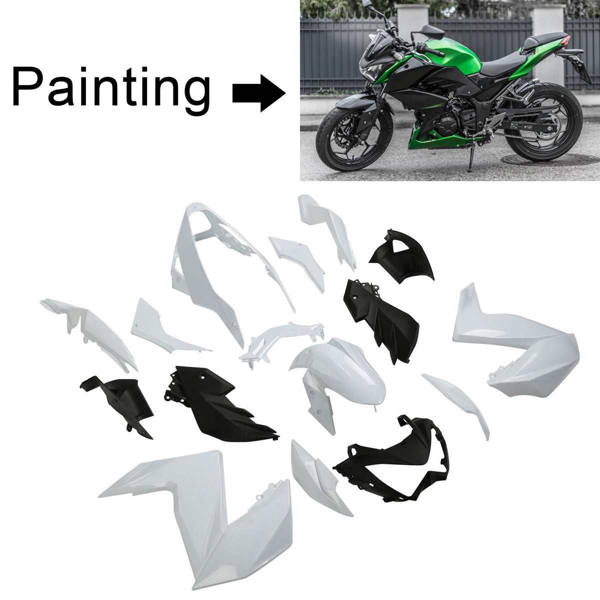 Amotopart 2015-2016 Kawasaki Z250 Z300 Green Black Gray Fairing Kit