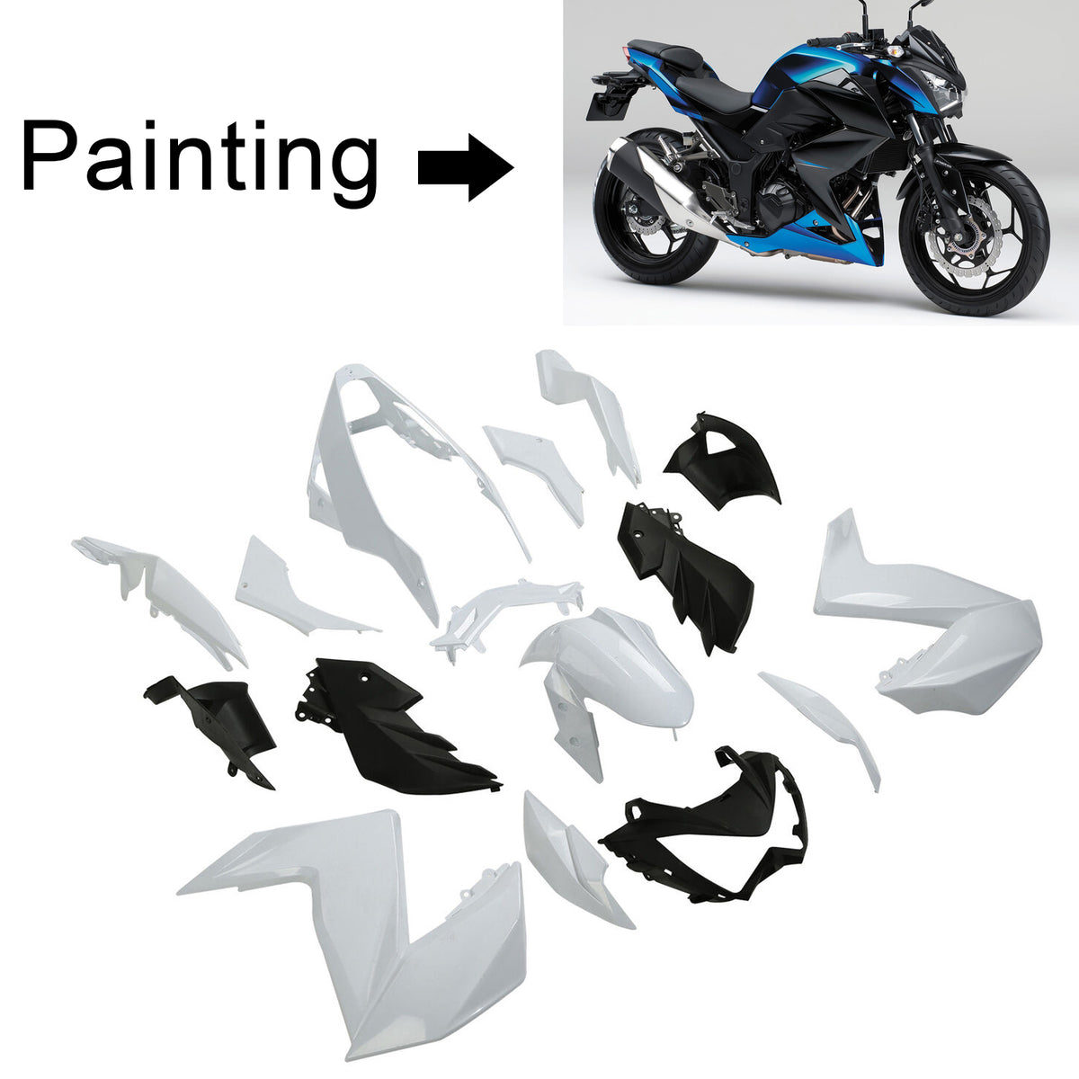Amotopart 2015–2016 Kawasaki Z250 Z300 Schwarz Blau Grau Verkleidungsset