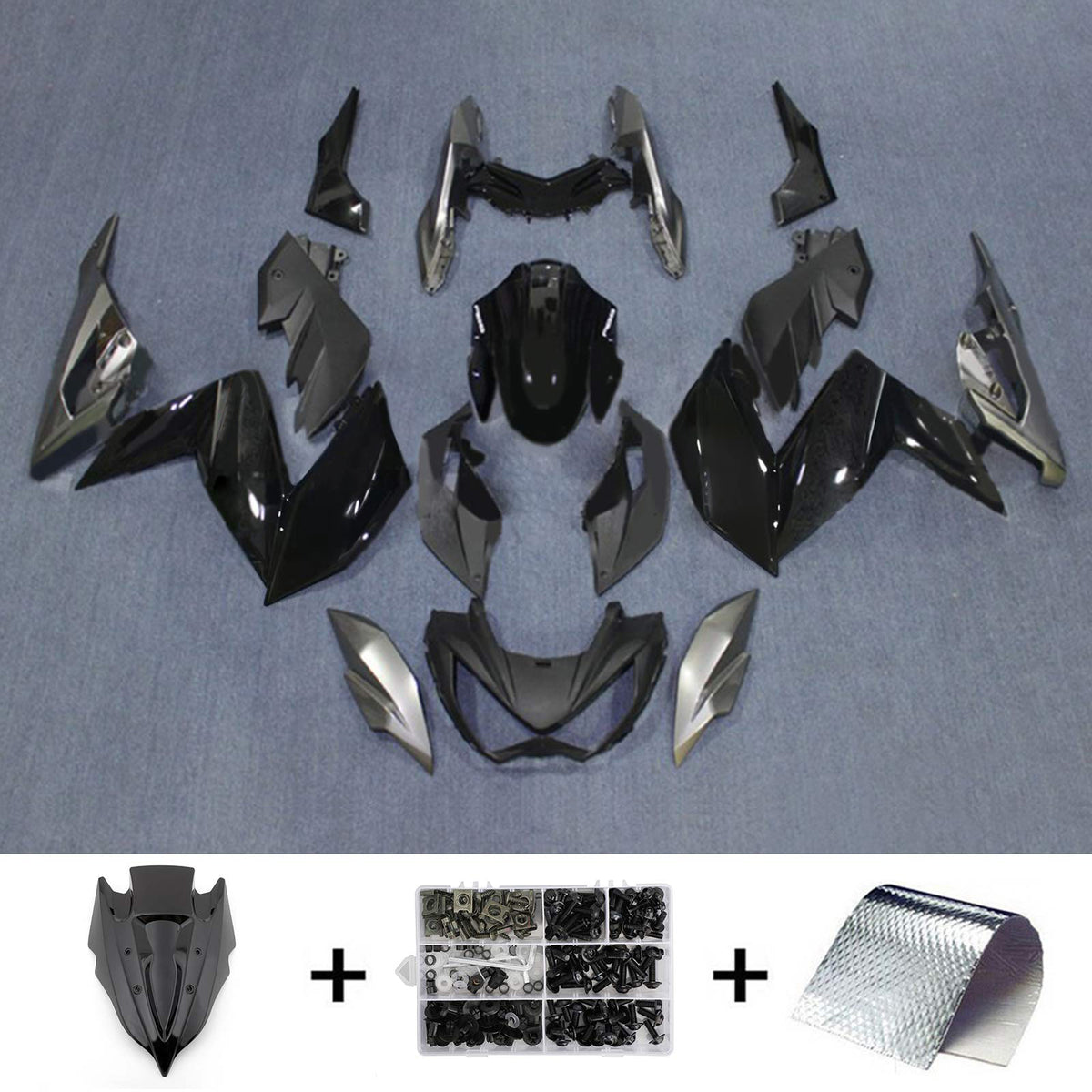 Amotopart 2015-2016 Kawasaki Z250 Z300 Black Gray Fairing Kit