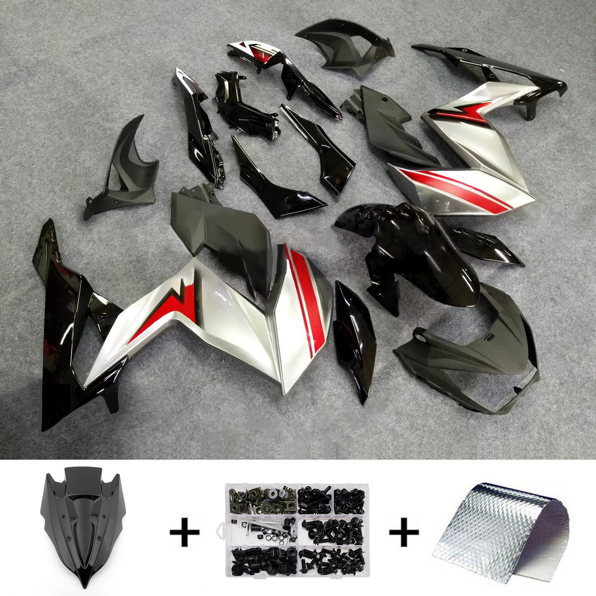 Amotopart 2015–2016 Kawasaki Z250 Z300 schwarzes Verkleidungsset