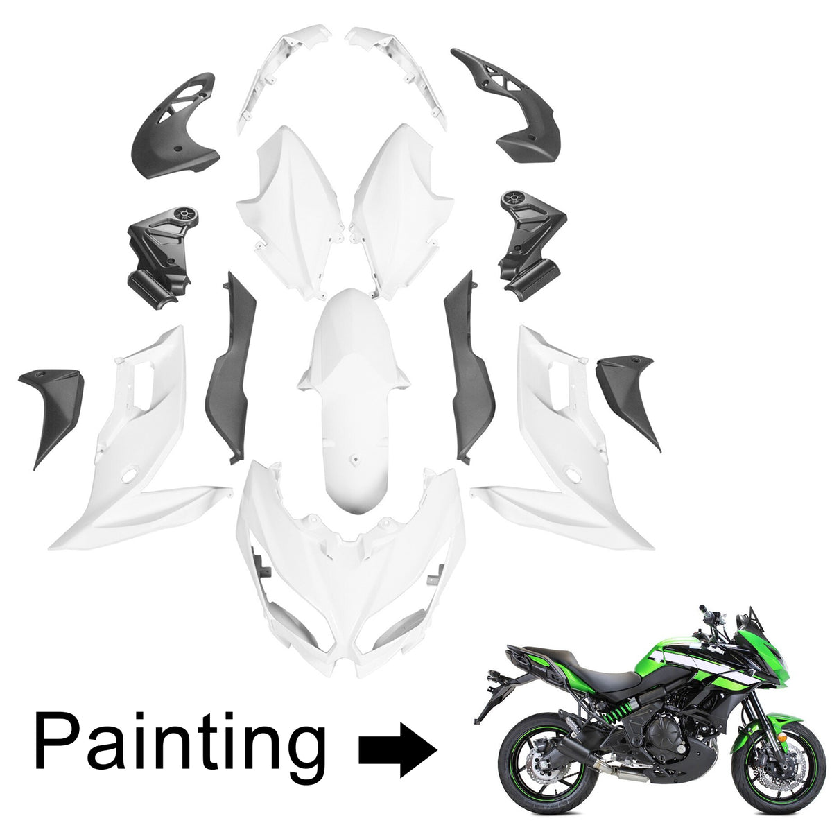 Kit de carenagem Amotopart 2015-2021 Kawasaki Versys 650 cinza preto verde