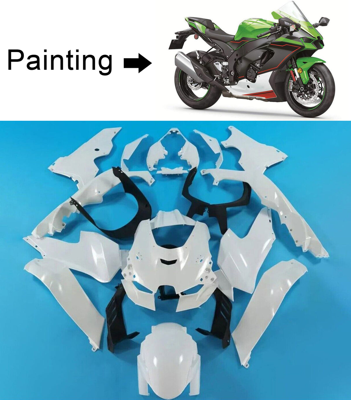 Amotopart 2021-2025 Kawasaki ZX-10R ZX-10RR Grå Grøn Sort Fairing Kit