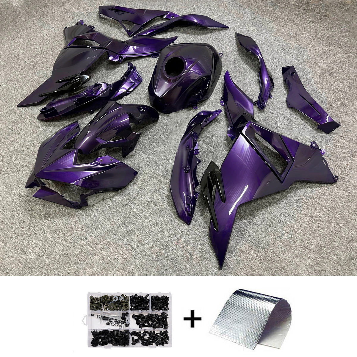 Amotopart 2024-2025 Kawasaki Ninja 500 Black Gray Fairing Kit