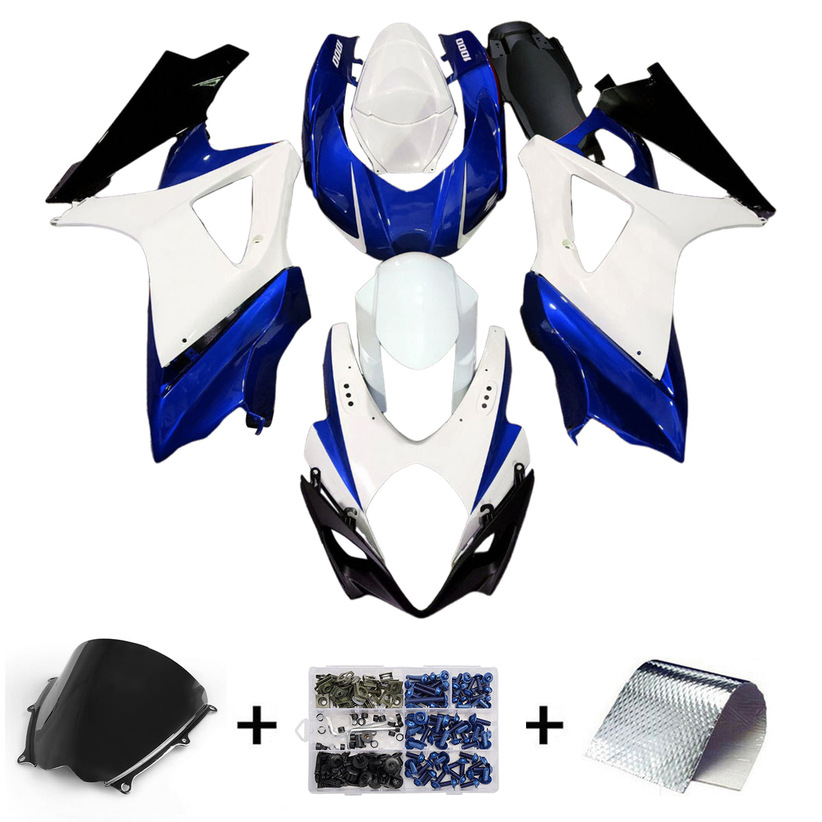 Amotopart 2007-2008 Suzuki GSX-R1000 K7 Black Blue Fairing Kit