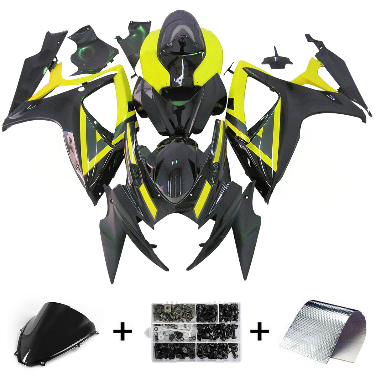 Amotopart 2006–2007 Suzuki GSX-R600 750 K6 Grau Schwarz Gelb Weiß Verkleidungsset