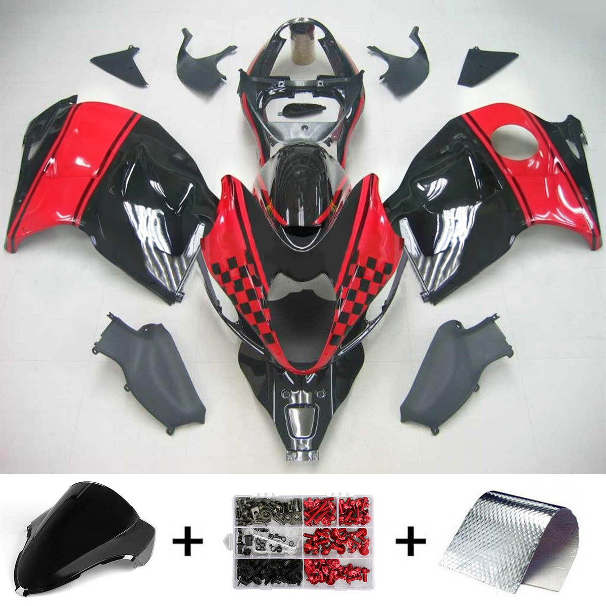 Amotopart 1999-2007 Suzuki Hayabusa GSX1300R Black Red Gray Fairing Kit