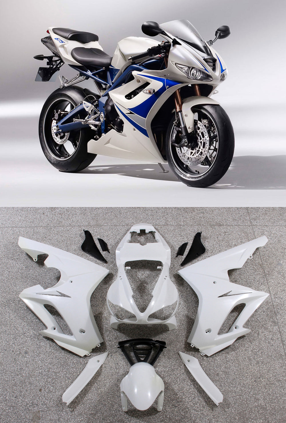 Amotopart 2009-2012 Triumph Daytona 675 blauw wit zwart kuipset