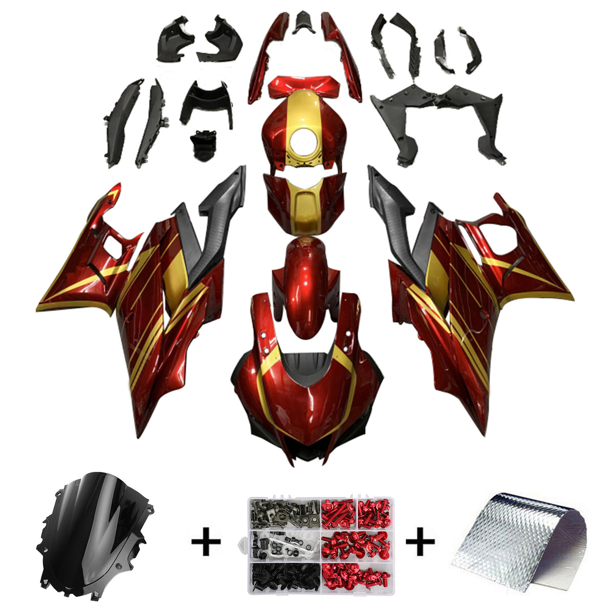 Amotopart 2022-2024 Yamaha YZF-R3 R25 Red Gold Black Fairing Kit