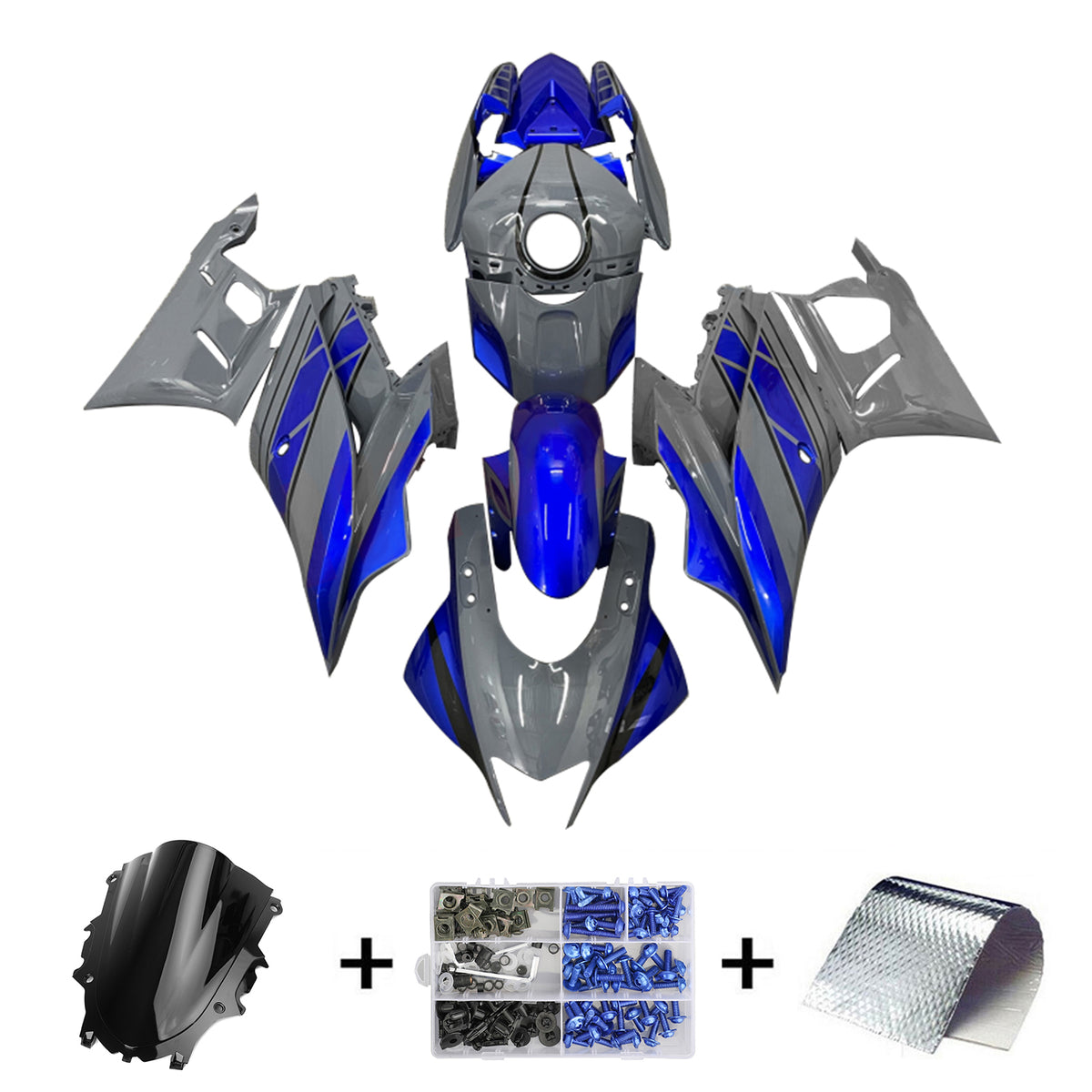 Amotopart 2022-2024 Yamaha YZF-R3 R25 Gray White Blue Fairing Kit