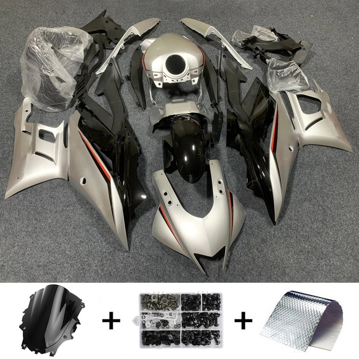 Amotopart 2022-2024 ヤマハ YZF-R3 R25 ブラック グレー フェアリングキット